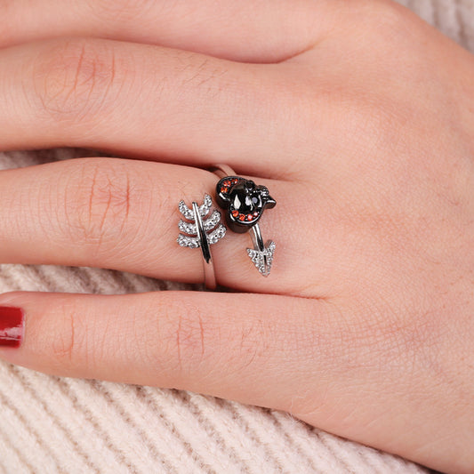 Gnoce "First Meet You" Skull with Arrow Sterling Silver Ring inlaid with CZ Stones_3