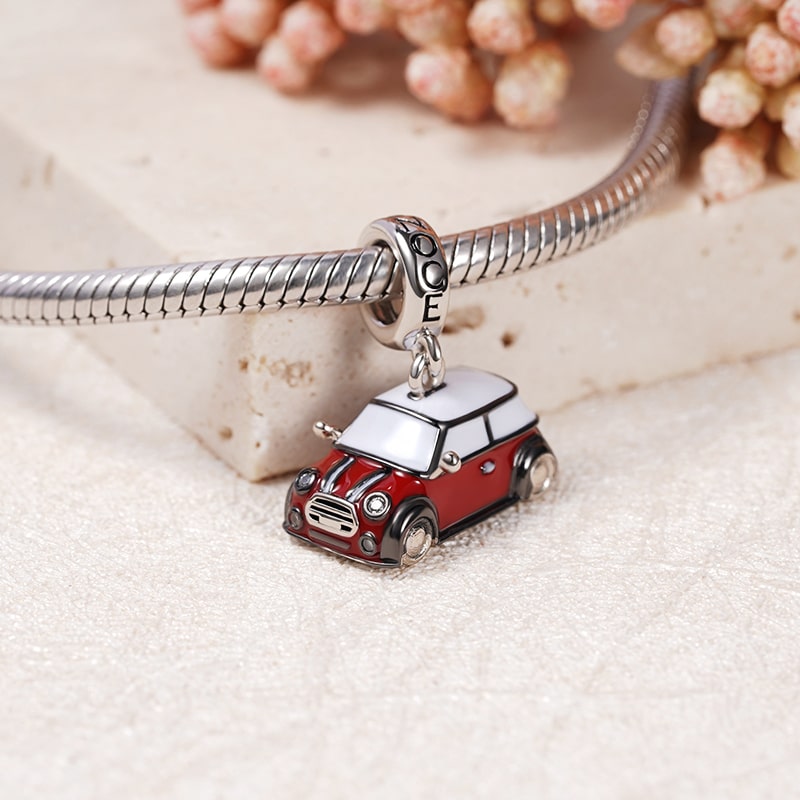 Red Vintage Car Pendant Dangle Charm Sterling Silver_2