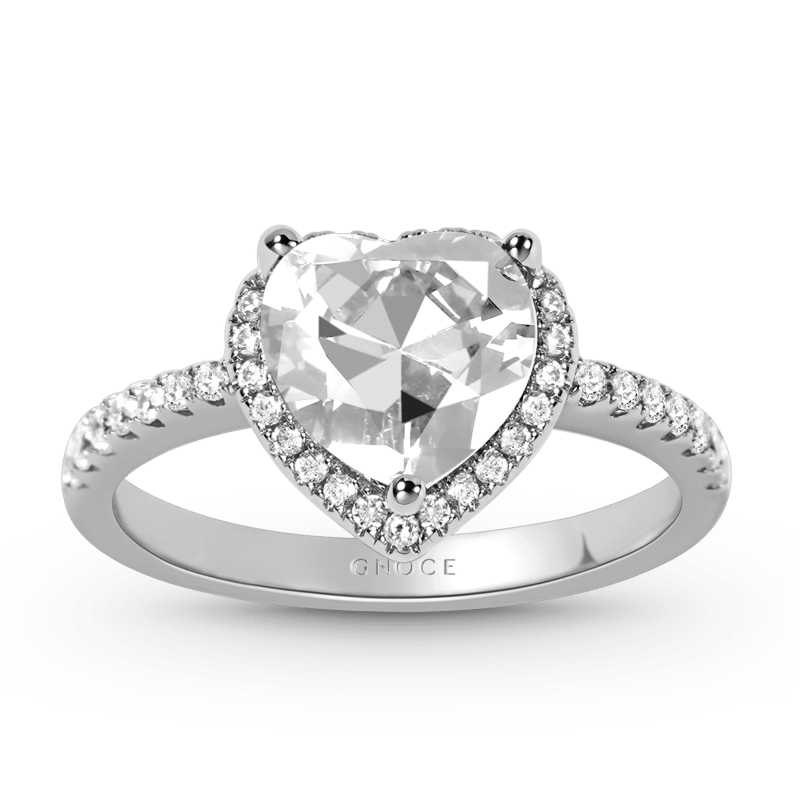 Heart-shaped Halo Engagement Ring Sterling Silver inlaid with small gems_1
