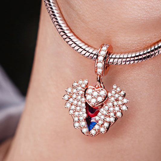 Gnoce "Heart With Angel Wing" 18k Rose Gold Plated Engravable Photo Charm Pendant_3