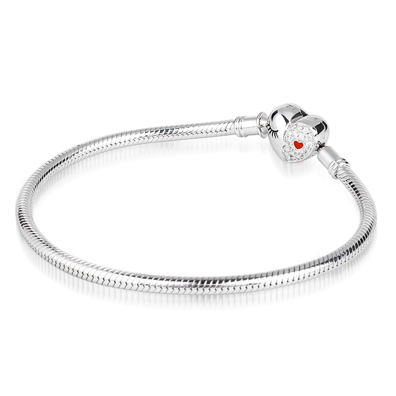 Gnoce "Love Your Smile" 925 Sterling Silver Heart Clasp Half Smiling Eyelash Half Clear CZ Stones with Red Enamel Heart Bracelet_2