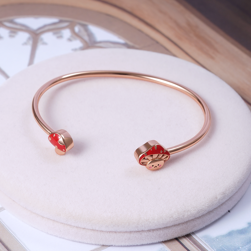 Cute Mushroom Baby Bangle Bracelet Sterling Silver 18K Rose Gold Plated_2
