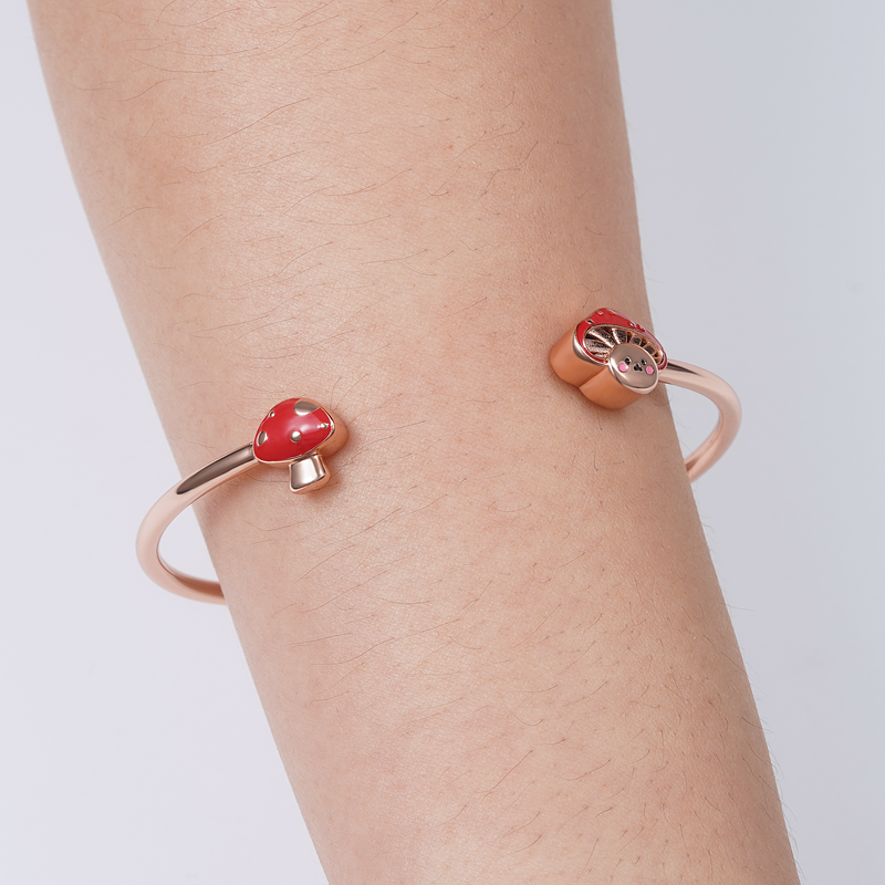 Cute Mushroom Baby Bangle Bracelet Sterling Silver 18K Rose Gold Plated_3
