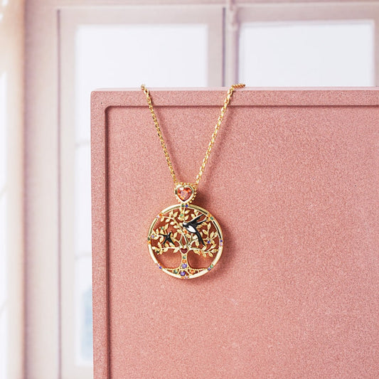 Tree of Life Necklace with Heart Ruby and Colorful Gemstones Sterling Silver 18K Gold Plated_4