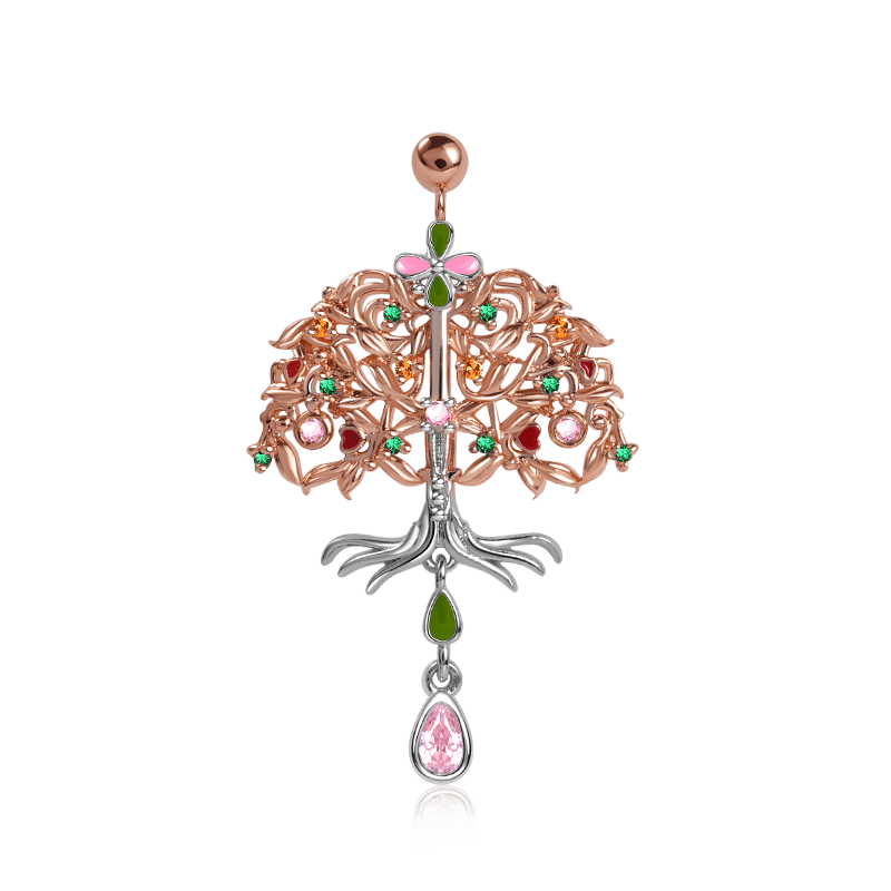 Tree of Life Dangle Earrings Sterling Silver 18K Rose Gold Plated with Colorful Gemstones and Drop Shape Pendant_1