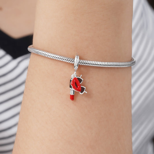 Fashionable Lipstick & Sunglasses Pendant Dangle Charm Sterling Silver_3