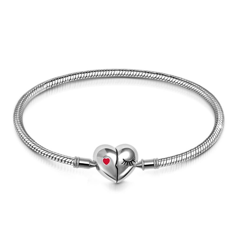 Gnoce "Love Your Smile" 925 Sterling Silver Heart Clasp Half Smiling Eyelash Half Clear CZ Stones with Red Enamel Heart Bracelet_1