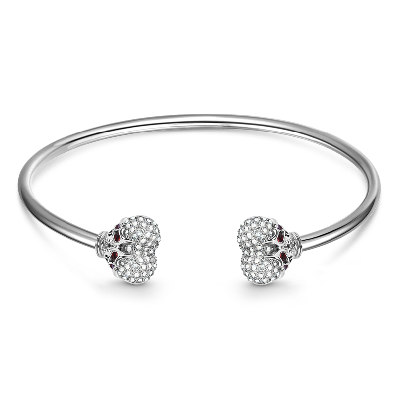 Heart-shaped Skulls Cap End Removable Bangle Bracelet Sterling Silver Inlaid with Gems_1