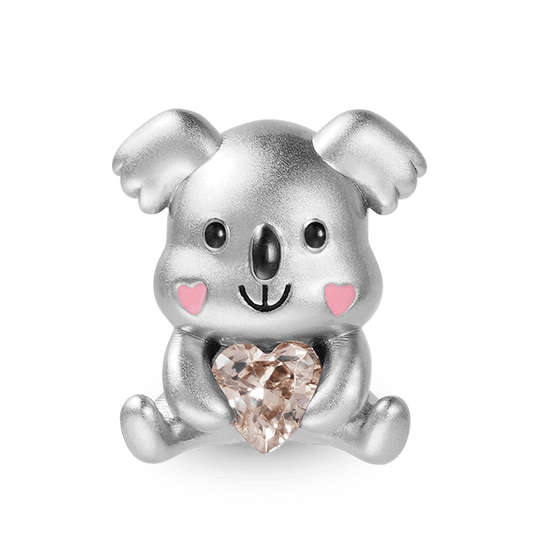 Koala Embraces Heart Gemstone Charm Bead Sterling Silver_1