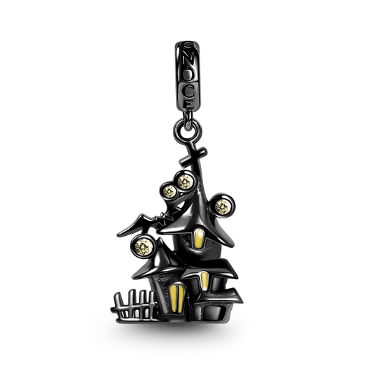 Ghost Castle Pendant Dangle Charm 925 Sterling Silver Inlaid with Gemstones Gift for Halloween_1