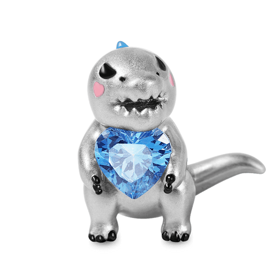Dinosaur Embraces Heart Gemstone Charm Bead Sterling Silver_1