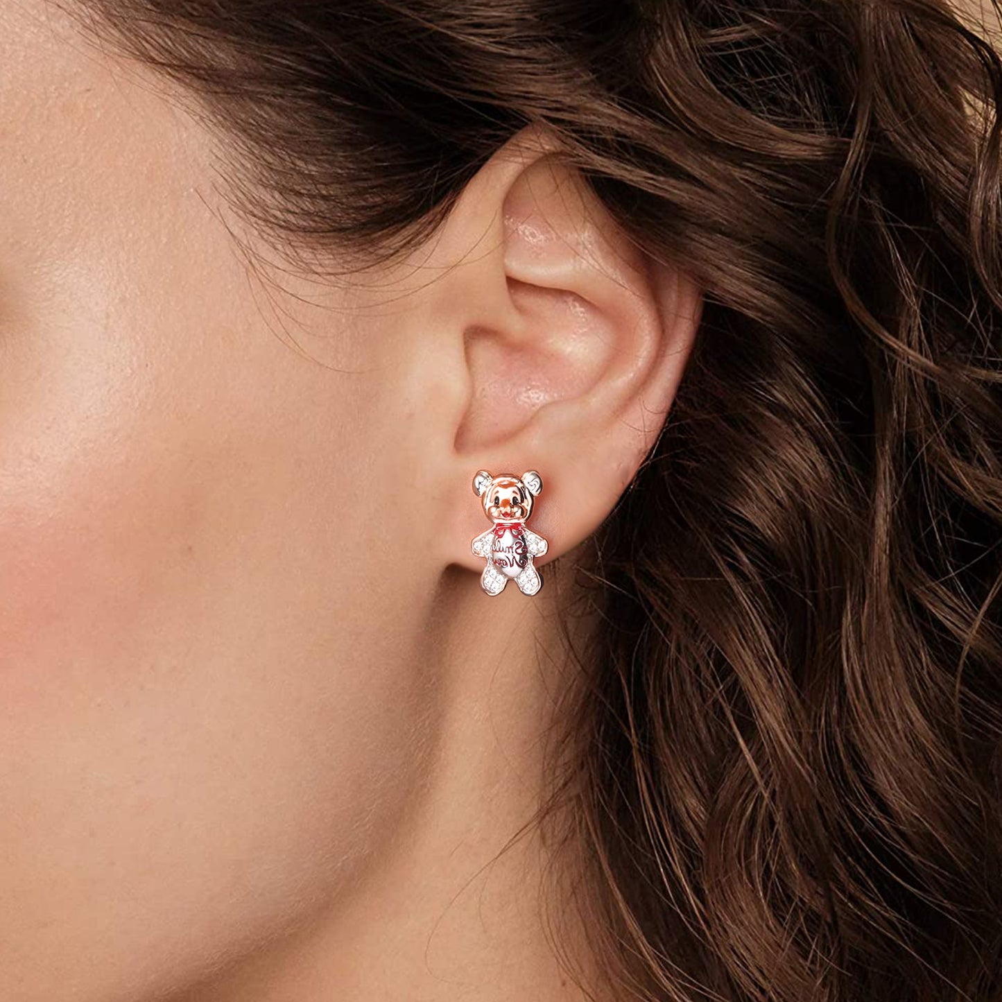 Cute Bear Stud Earrings 925 Sterling Silver Gift for Valentine's Day_3