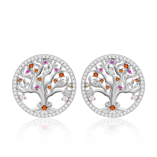 Tree of Life Ear Studs 925 Sterling Silver inlaid with Stones Mother's Day Gift_1