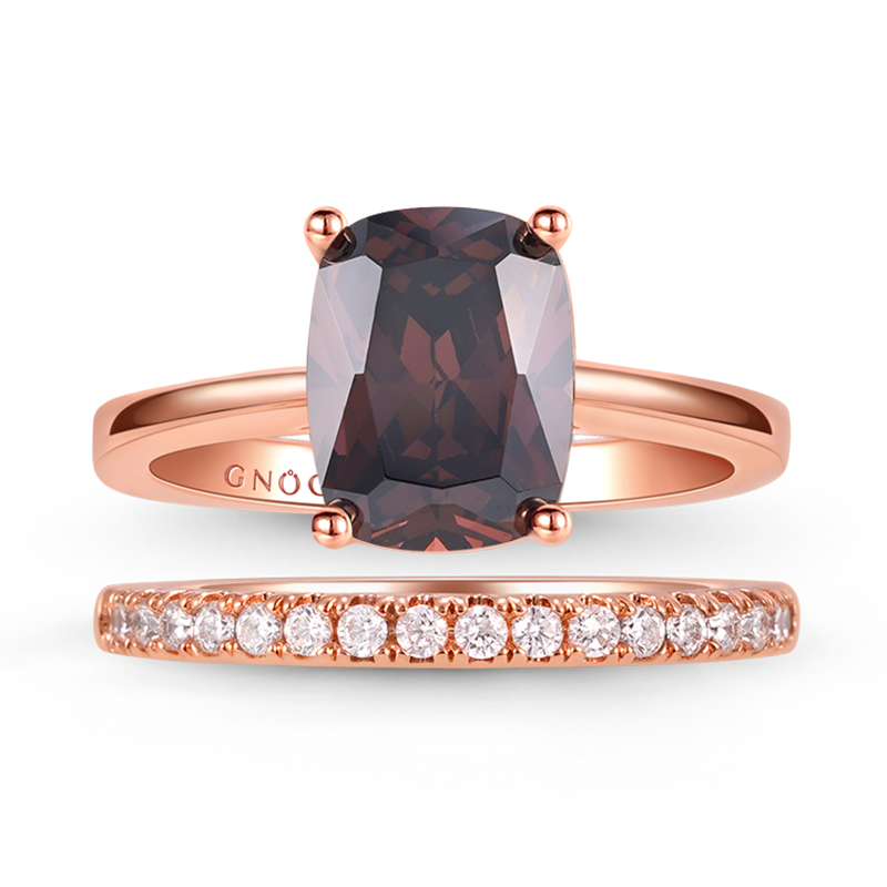 Promise Ring Stackable 2 Pieces Set Radiant Cut 925 Sterling Silver 18K Rose Gold Plated_1