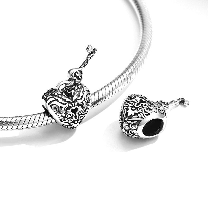 Heart & Key Vintage Charm Bead 925 Sterling Silver_2