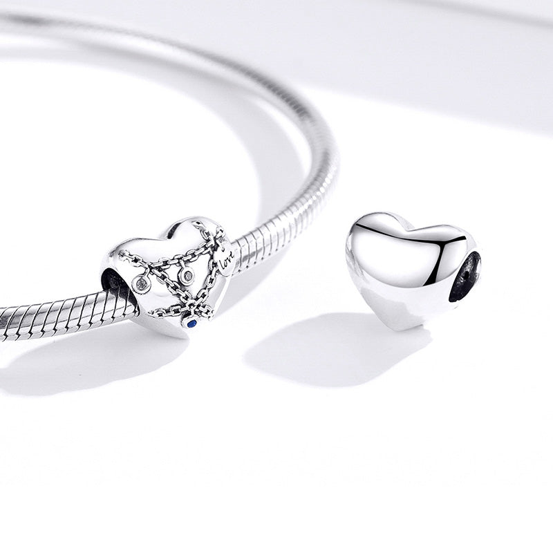 Heart with Chain Charm Bead 925 Sterling Silver_2