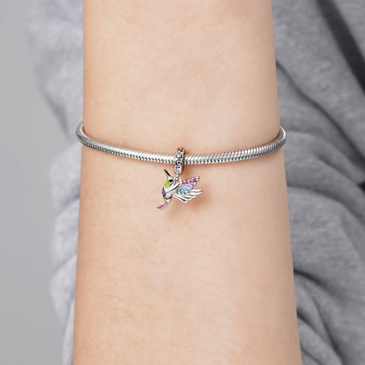 Hummingbird Pendant Dangle Charm 925 Sterling Silver Colorful Enamels and Gemstones Inlaid_4