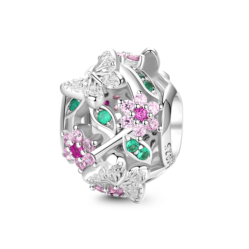 Colorful Butterfly Charm Bead S925 Sterling Silver Inlaid with Gemstones_1