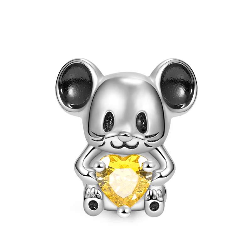 Mouse Embraces Heart Gemstone Charm Bead 925 Sterling Silver_1