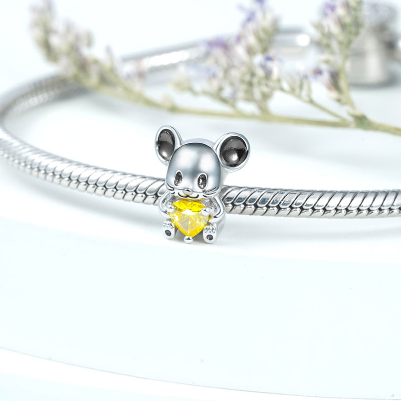 Mouse Embraces Heart Gemstone Charm Bead 925 Sterling Silver_2