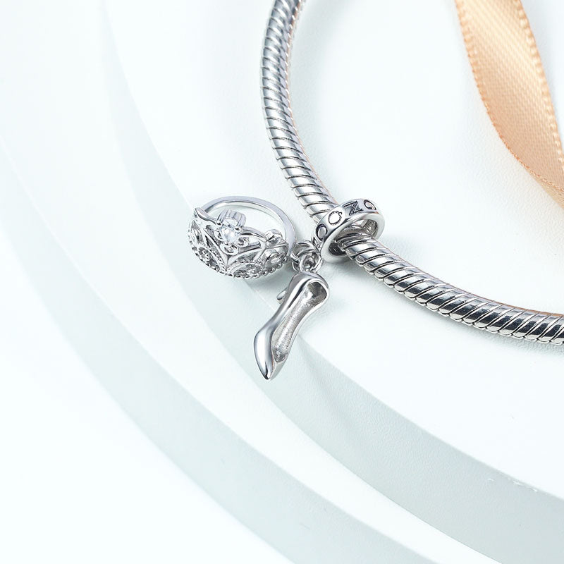 Elegant Crown Heels Pendant Dangle Charm 925 Sterling Silver With Clear Crystal Gemstones_2