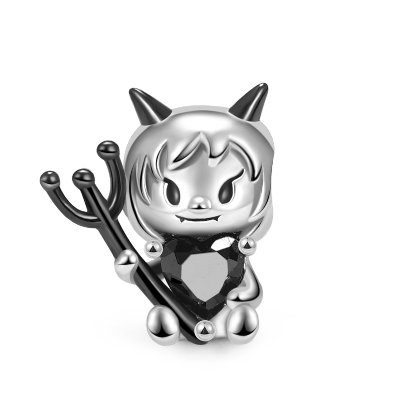 Little Devil Embraces Heart Gemstone Charm Bead 925 Sterling Silver_1