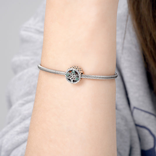 Tree of Life Charm Bead 925 Sterling Silver Inlaid with Green and Clear Gemstones_3