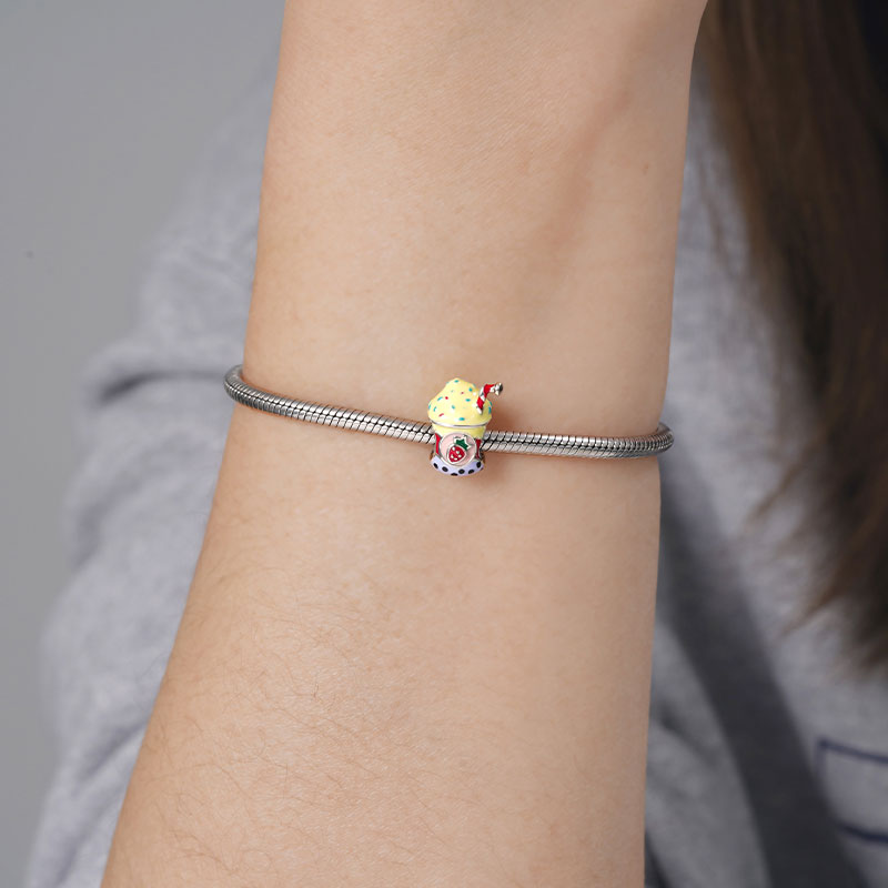 Sweet Ice Cream Milk Tea Charm Bead 925 Sterling Silver with Colorful Enamels_3