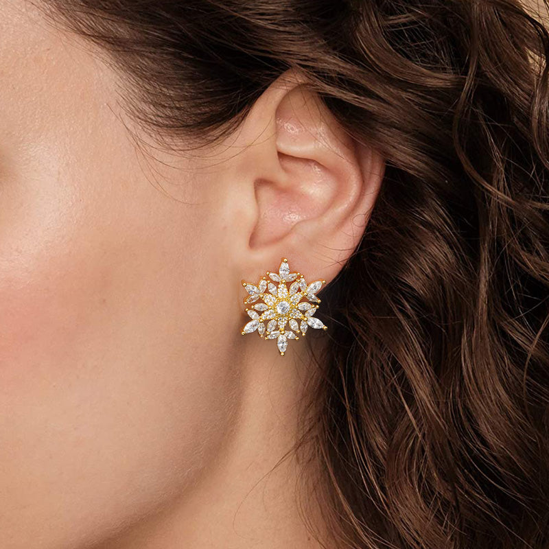 Snowflake Stud Earrings with 18K Gold Plated Sterling Silver_3