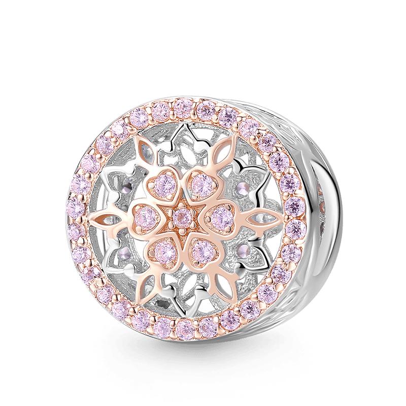 Stamen of Flower Charm Bead 925 Sterling Silver 18K Rose Gold Plated Inlaid with Pink Gemstones_1
