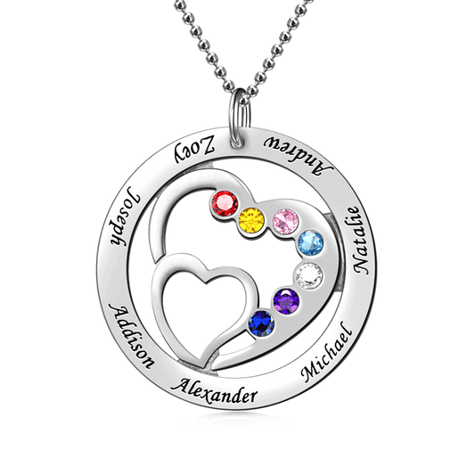 Gnoce "You Are In My Heart" Personalized Heart in Heart Birthstone Name Necklace Silver_1