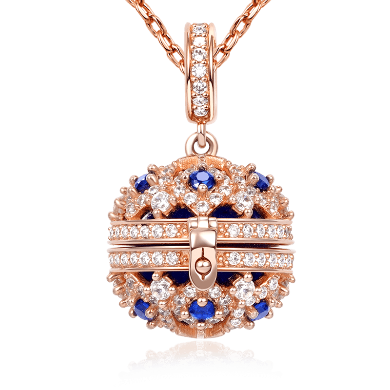 Essential Oil Diffuser Necklace Aromatherapy S925 Sterling Silver Jewelry 18k Rose Gold Plated with Blue Cz_1
