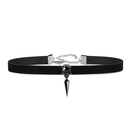 Skull Choker Adjustable Velvet Necklace Copper Black Plated_1