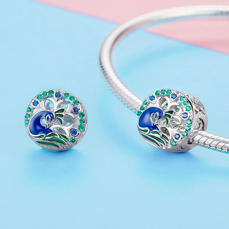 Peafowl Charm Bead 925 Sterling Silver with Green & Blue Enamels and CZ Stones_2