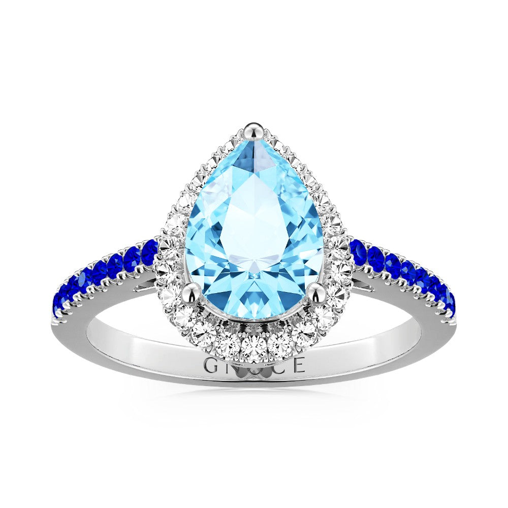 Sparkling BlueTeardrop Ring 925 Sterling Silver Inlaid with Clear Gemstones_1