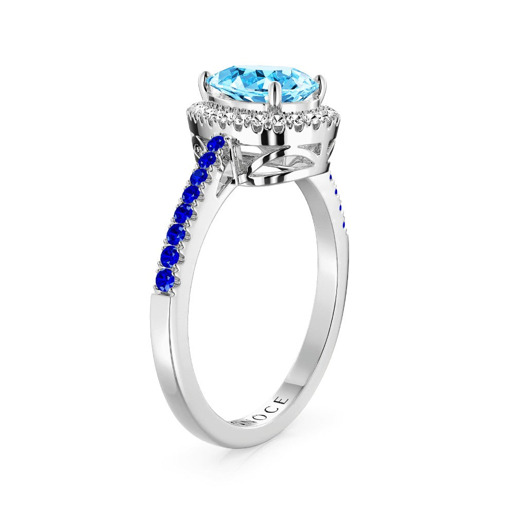 Sparkling BlueTeardrop Ring 925 Sterling Silver Inlaid with Clear Gemstones_2