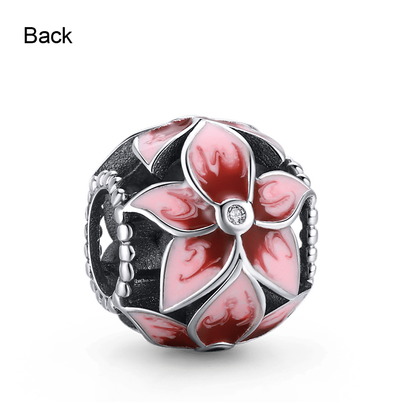 Pink Flower Charm Bead 925 Sterling Silver_2