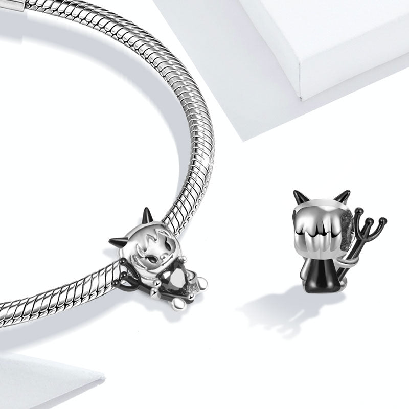 Little Devil Embraces Heart Gemstone Charm Bead 925 Sterling Silver_2