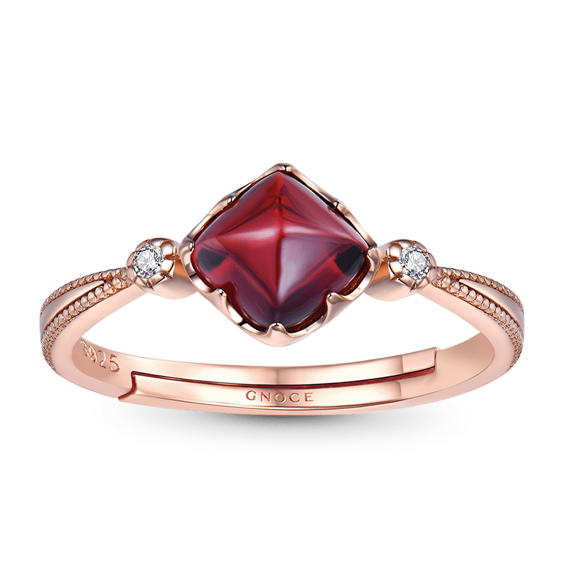 Adjustable Nature Mozambique Garnet Gemstone Ring 925 Sterling Silver 18k Rose Gold Plated_1