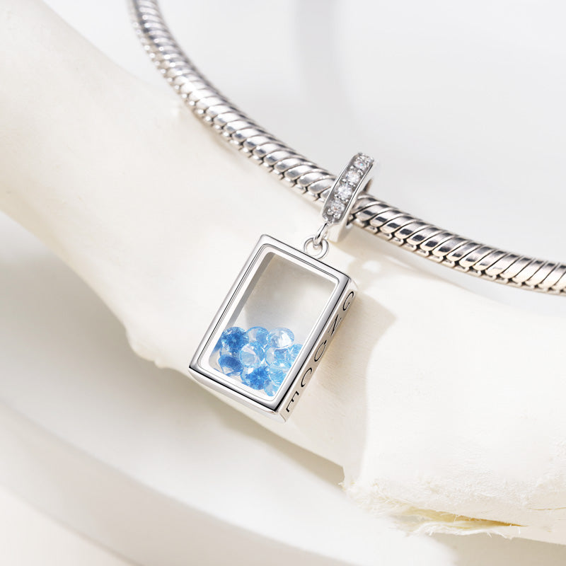 Rectangle-shape Birthstone Pendant Dangle Charm 925 Sterling Silver_2