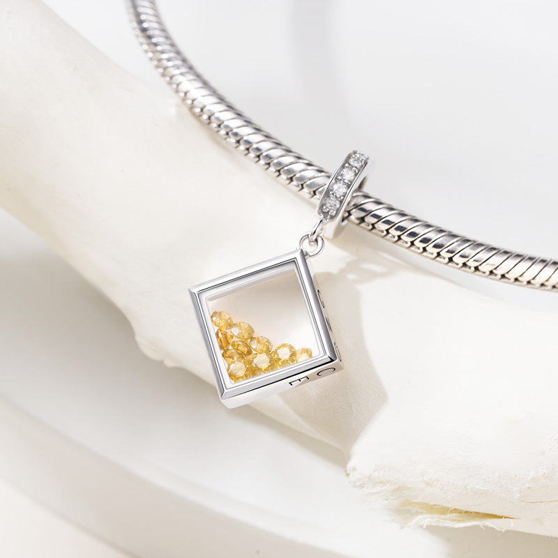 Square-shape Birthstone Pendant Dangle Charm 925 Sterling Silver_2