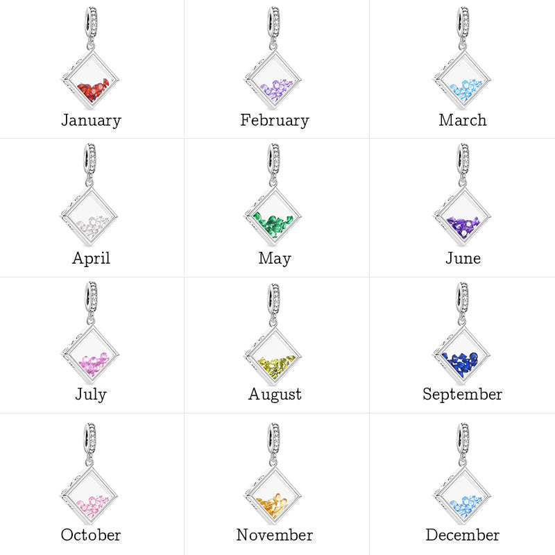 Square-shape Birthstone Pendant Dangle Charm 925 Sterling Silver_4