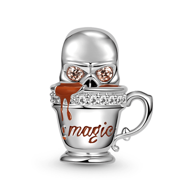 Skull In Coffee Cup Charm Bead 925 Sterling Silver_1
