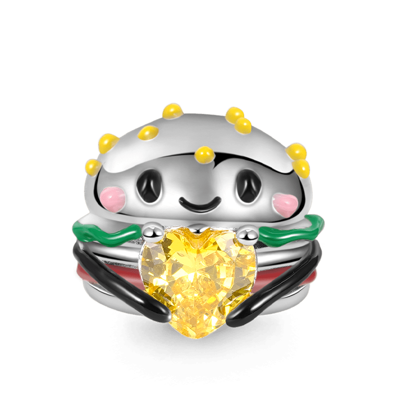 Hamburger Embraces Heart Gemstone Charm Bead 925 Sterling Silver with Colorful Enamels_1