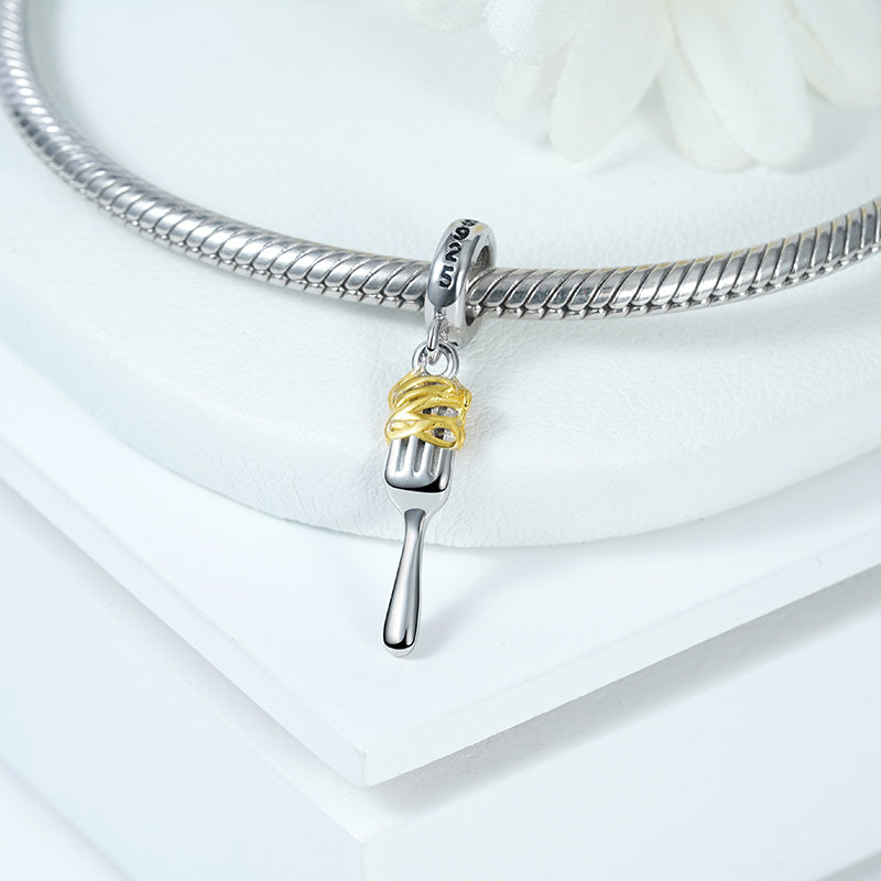 Fork & Pasta Pendant Dangle Charm 925 Sterling Silver_2