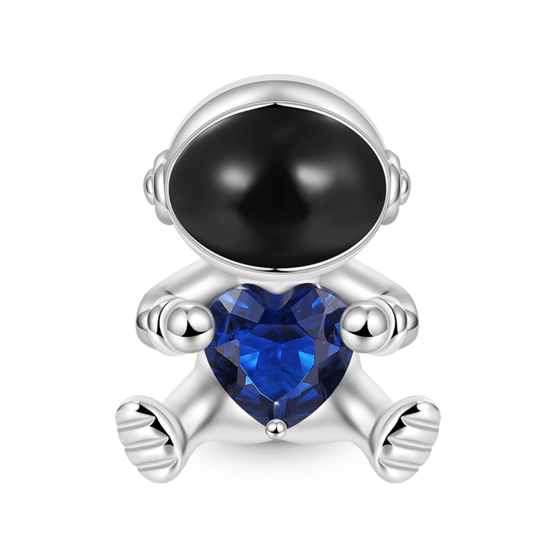 Great Astronaut Embraces Heart Gemstone Charm Bead 925 Sterling Silver_1