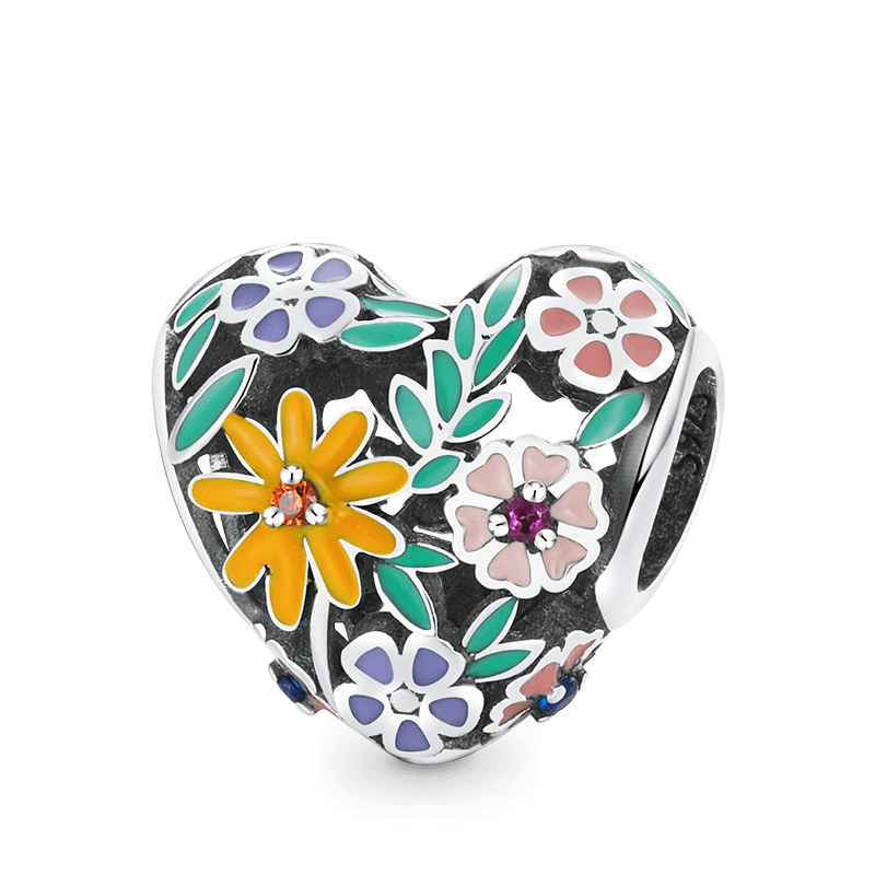 Flowers Love Charm Bead 925 Sterling Silver with Colorful Enamels_1