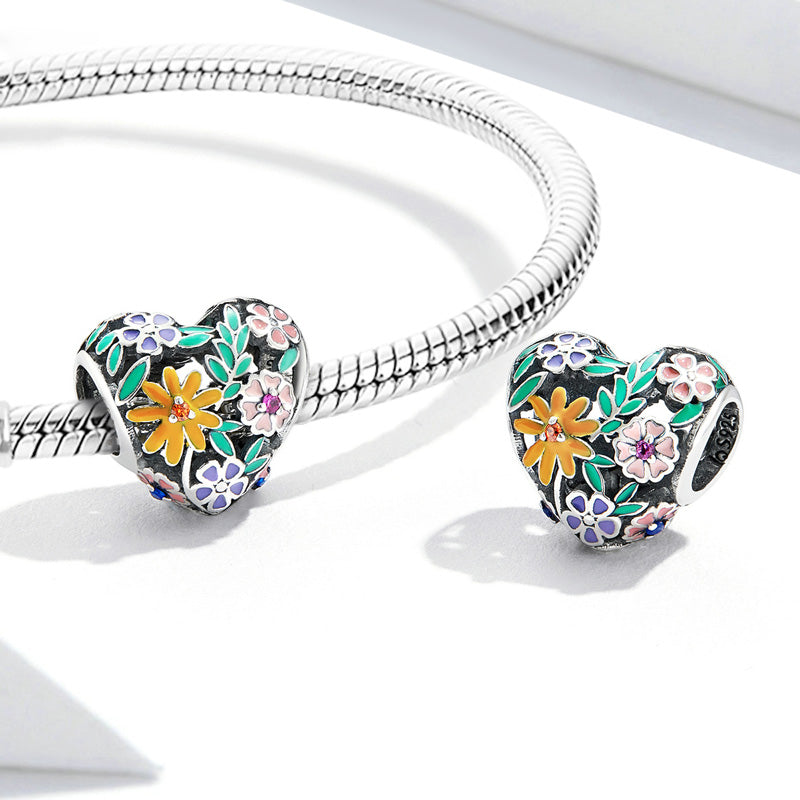 Flowers Love Charm Bead 925 Sterling Silver with Colorful Enamels_2