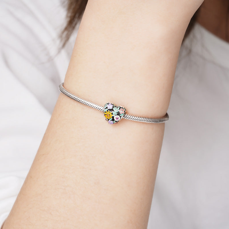 Flowers Love Charm Bead 925 Sterling Silver with Colorful Enamels_3