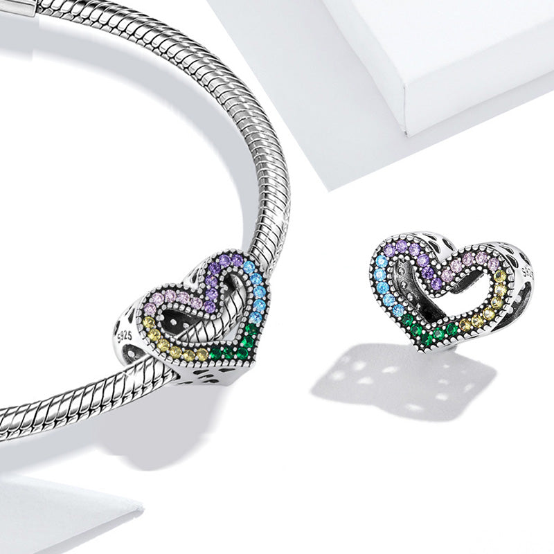 Love Charm Bead 925 Sterling Silver Inlaid with Colorful Gemstones_2